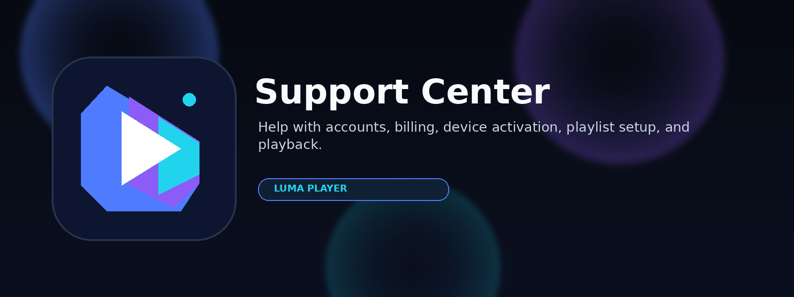 Luma Player support header artwork with generic help and legal policy shapes.